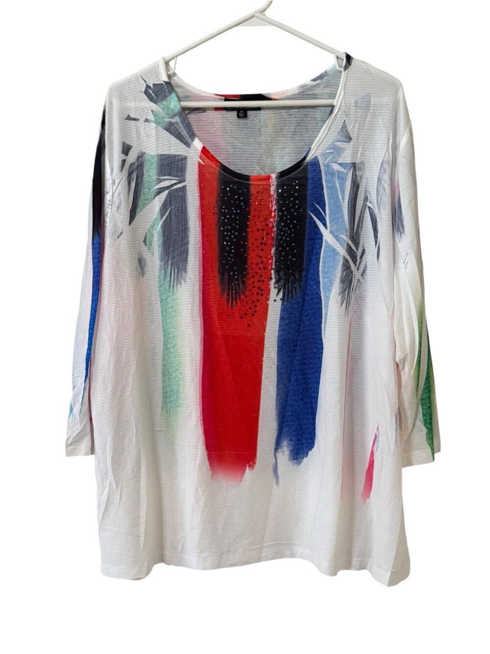 The Pyramid Collection Women Size 2X Embellished Tunic Top Stretch Lightweight